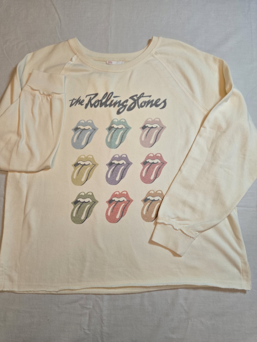 Gianni Bini Cream Crewneck Sweatshirt with Rolling Stones Graphic